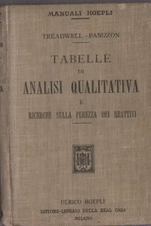 Guida per le analisi qualitativa e volumetrica e ricerche sulla purezza dei reattivi in uso nelle analisi chimiche contenente le tabelle di analisi qualitativa di F. P. Treadwell. II ed. rifatta. F.P. Treadwell. Manuali Hoepli.. PANIZZON, Giacomo.. Hoepli, 1917. Economico